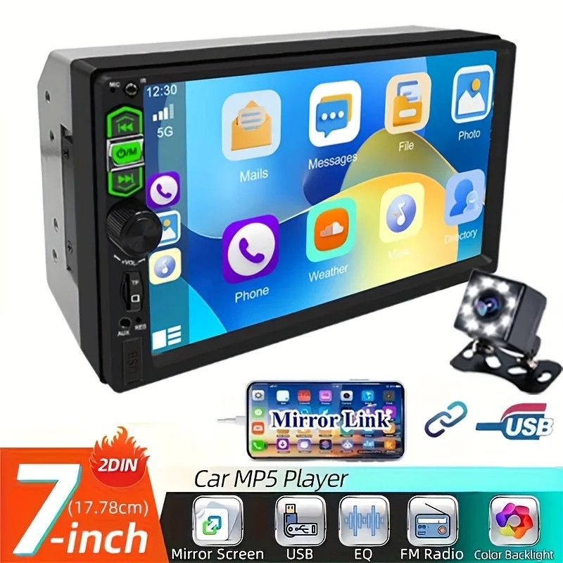 7″ HD Car Stereo Radio 2 Din MP5 Player with Backup Camera Support Mirror Link