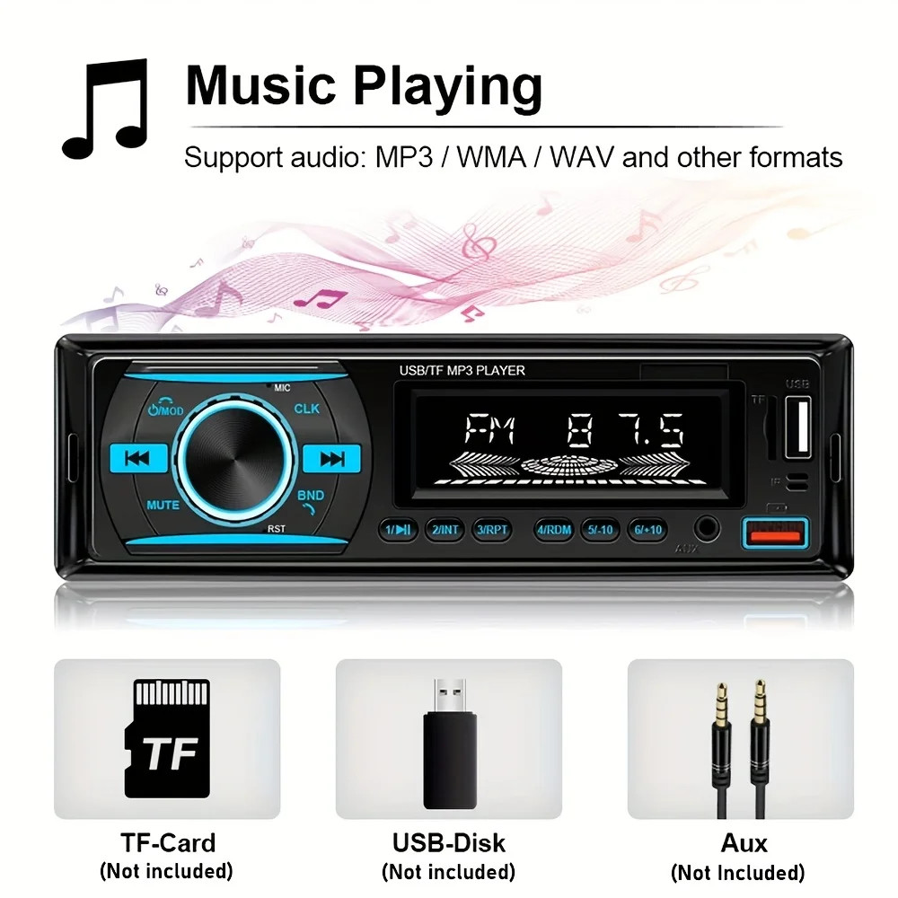 Car Radio Stereo MP3 Player FM Radio 60W*4 Audio Music TF 1 din in Dash Kit