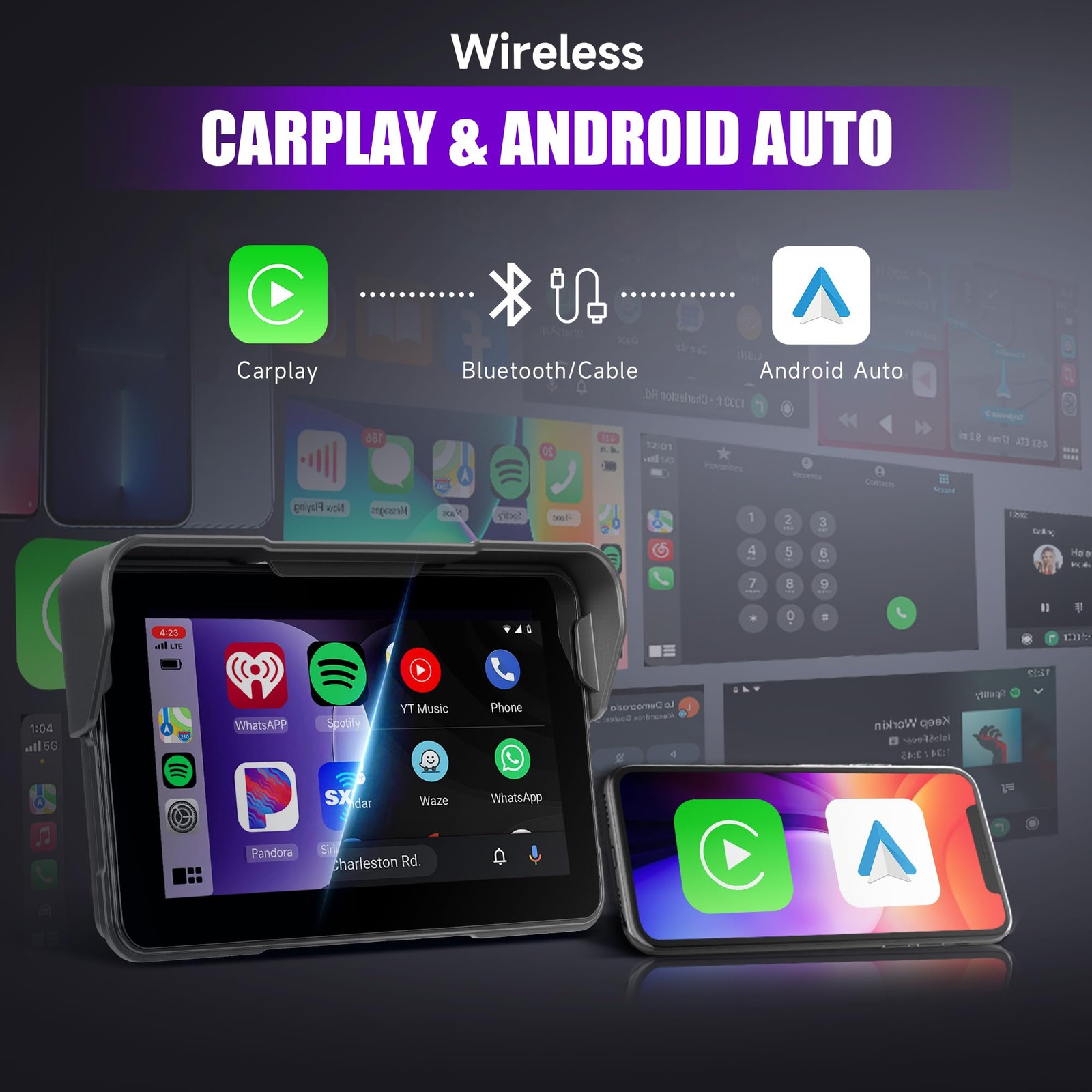 5 Inch Motorcycle Carplay Screen with Wireless Carplay Android Auto for Car, …