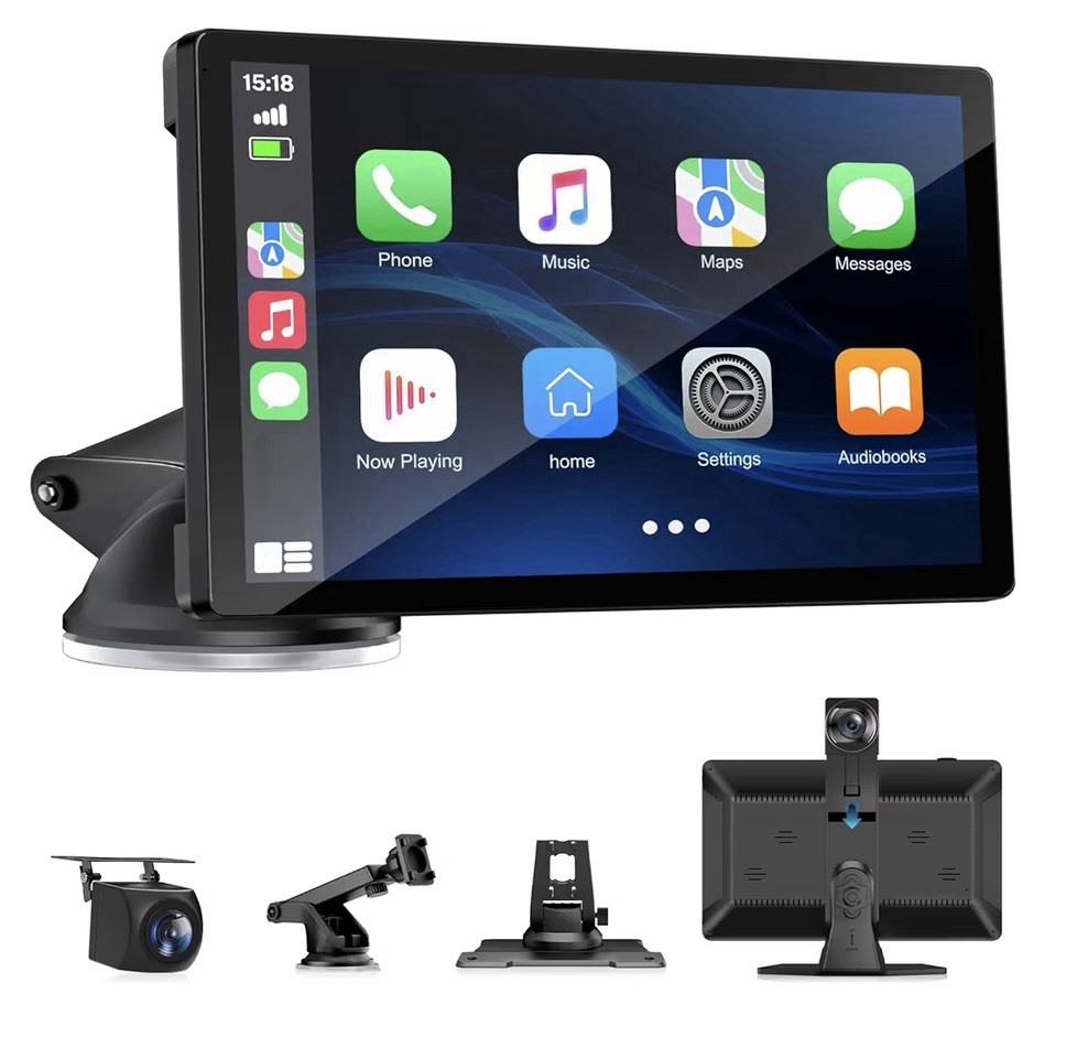 Wireless Apple Carplay Screen for Car 4K Dash Cam, 9″ Portable Apple Carplay