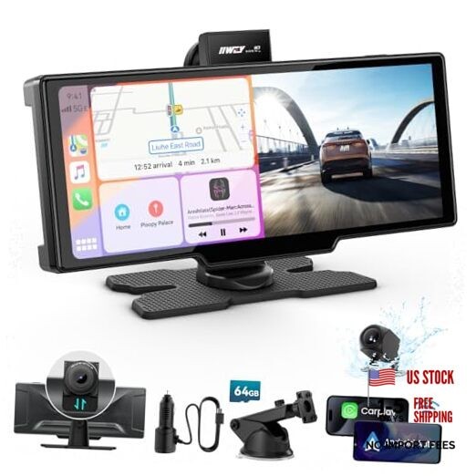 Portable Apple Carplay Screen, 10’’ Car Stereo Wireless Car Play & Android