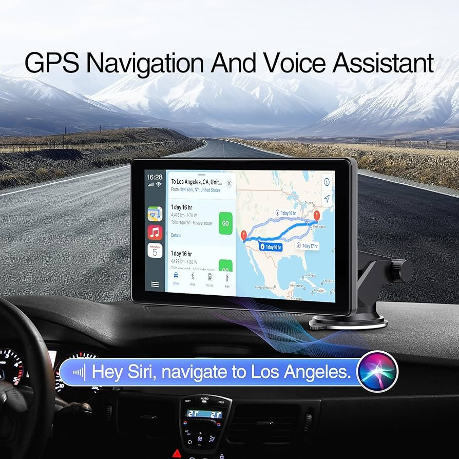 Portable 9″ Wireless Stereo Apple Carplay / Android Touchscreen, Voice Control