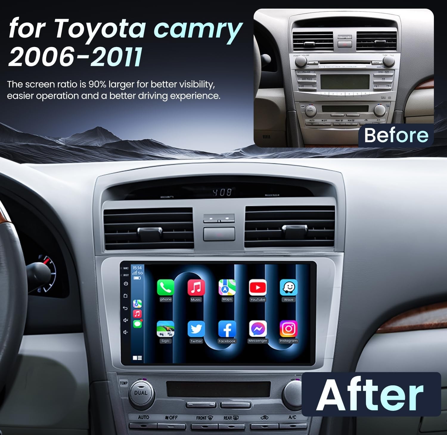 For Toyota Camry 2007-2011 Android 13 Apple CarPlay Car Stereo Radio GPS Navi