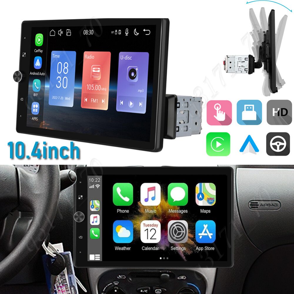 Single 1 DIN Carplay Rotatable 10.4″ Touch Screen Car Stereo Radio GPS WIFI BT