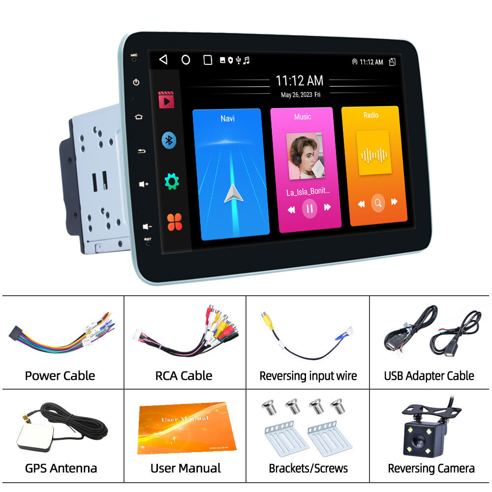 Double 2DIN Rotatable 10.1” Android Touch Screen Car Stereo Radio GPS Wifi 64GB