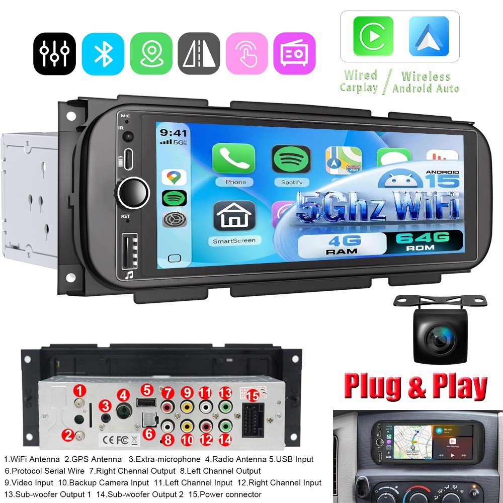 For 2002-2007 Jeep Liberty KJ Android 15 Carplay Car Stereo Radio GPS Navi WIFI