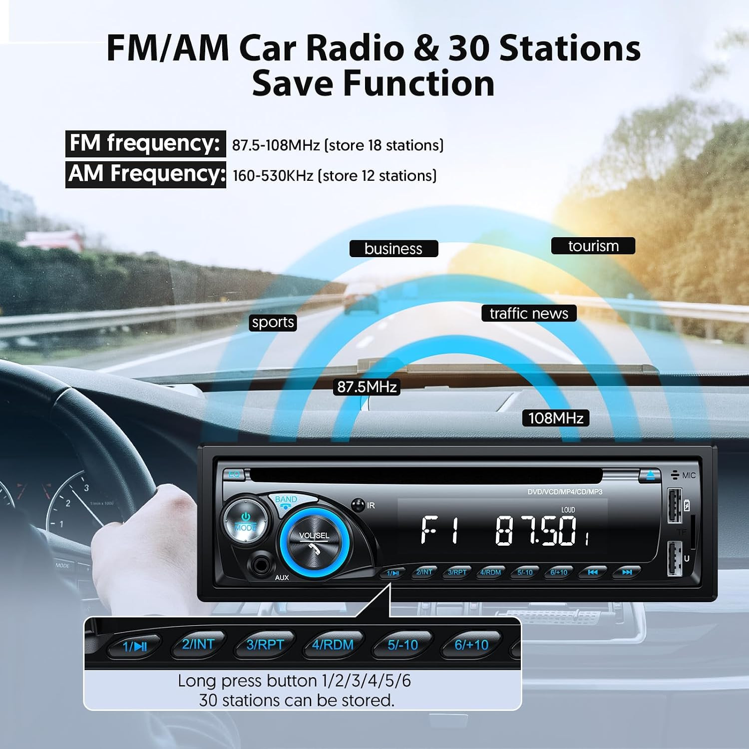 Car Radio Bluetooth with CD DVD Player, Single Din FM/AM Car Stereo with CD Pla