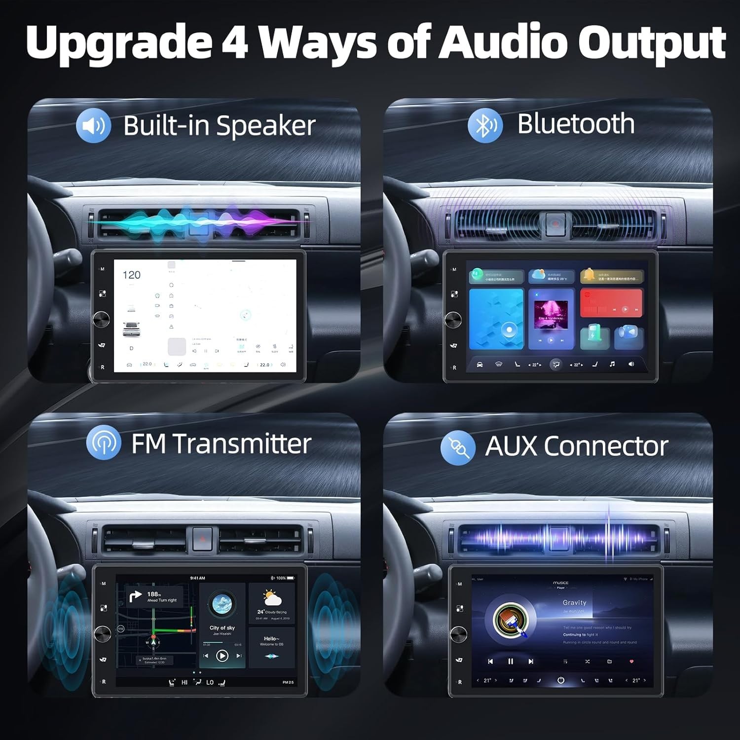10″ Car Stereo Radio Single Din In-Dash Units Bluetooth Carplay with 12LEDs Cam