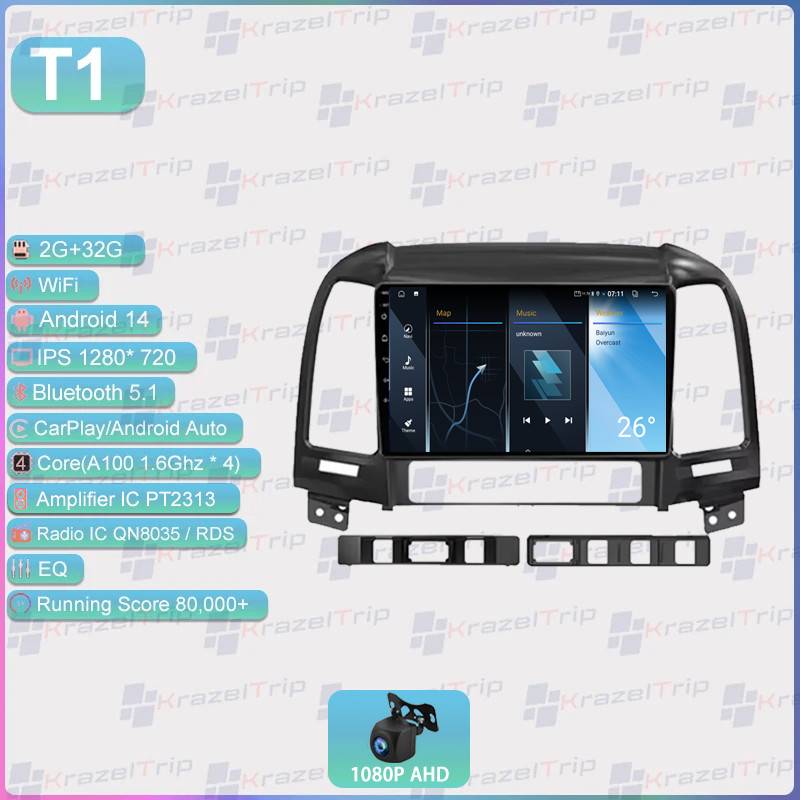 Stereo Plug-and-Play 8 Core 6GB 64GB Car Radio for Hyundai Santa Fe 2006 – 2012