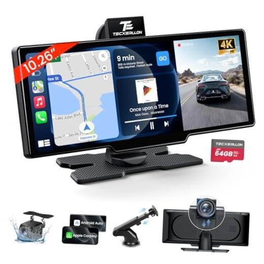 10.26″ Portable Apple CarPlay Screen for 10.26 inch with Dash Cam & Backup Cam