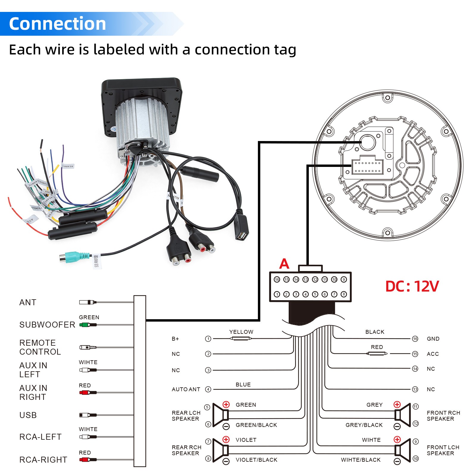 Marine Digital Media Receiver Bluetooth Waterproof LCD Display Boat Radio System