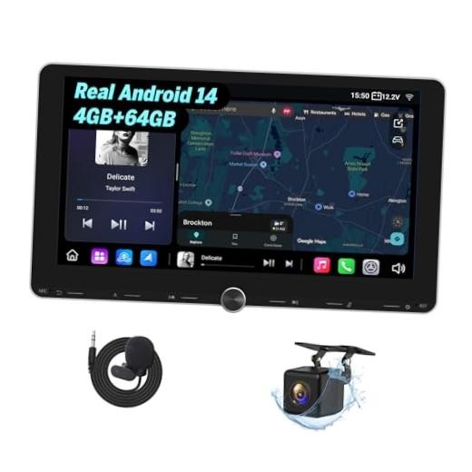 4+64GB Android 14 Double Din Car Stereo, Wired & Wireless 10.1 Inch 4GB+64GB