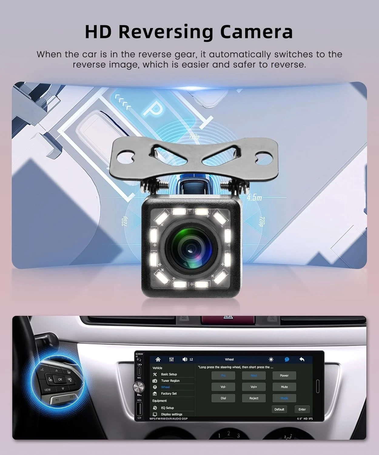 Car Stereo Single Din Wireless Carplay 6.9 inch Touch Screen Android Auto, Rimoo