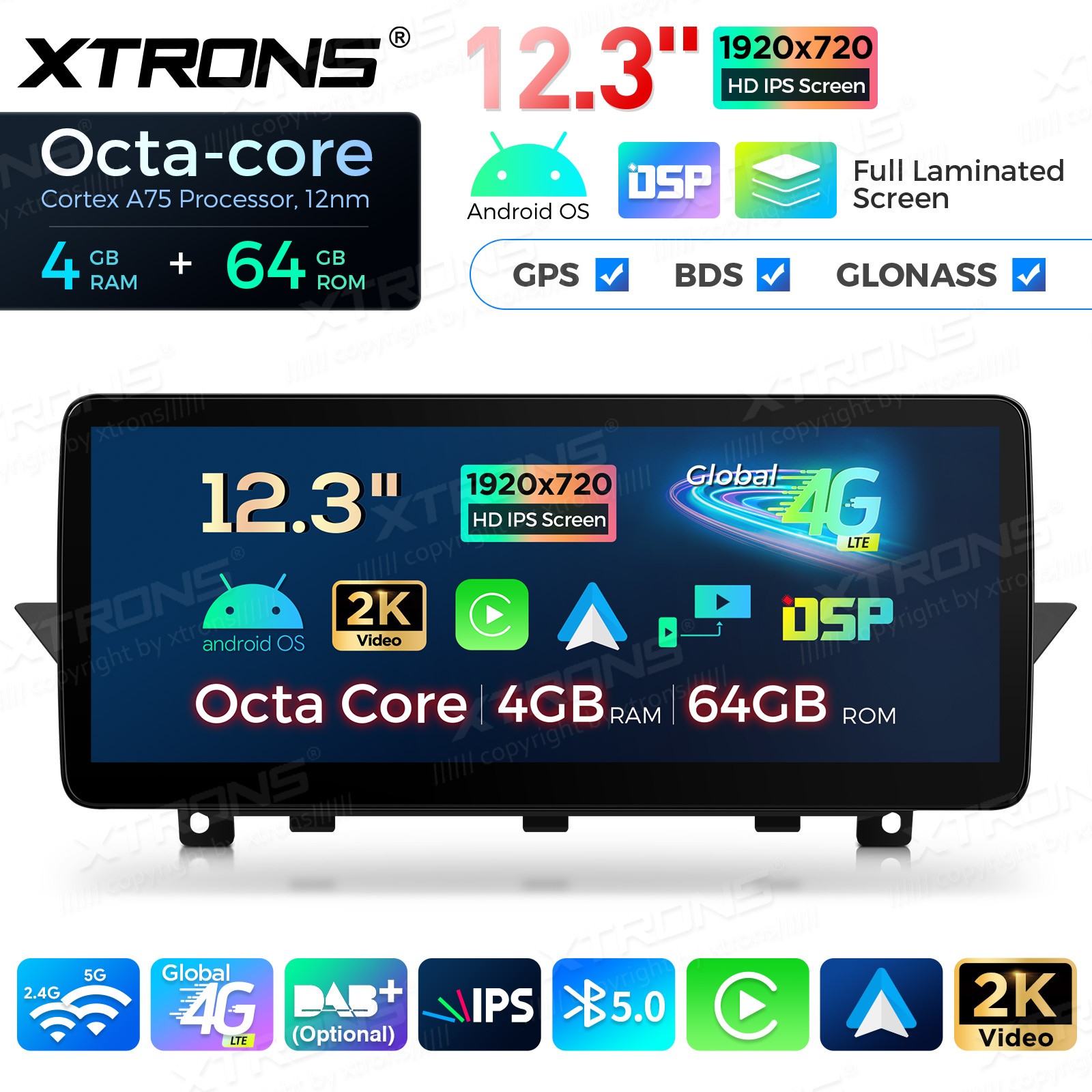 12.3″ Android 14 4G 8-Core 4+64GB CarPlay Car Screen Upgrade WiFi For BMW X1 E84