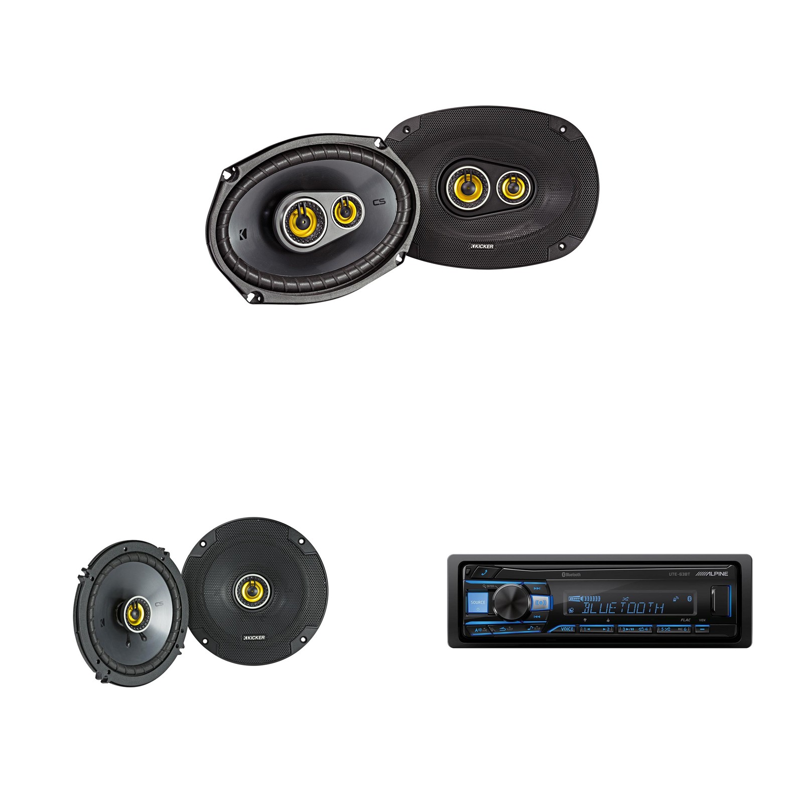 Alpine UTE-63BT Bluetooth Receiver & Kicker CSC 6.5″, 6×9″ Speakers