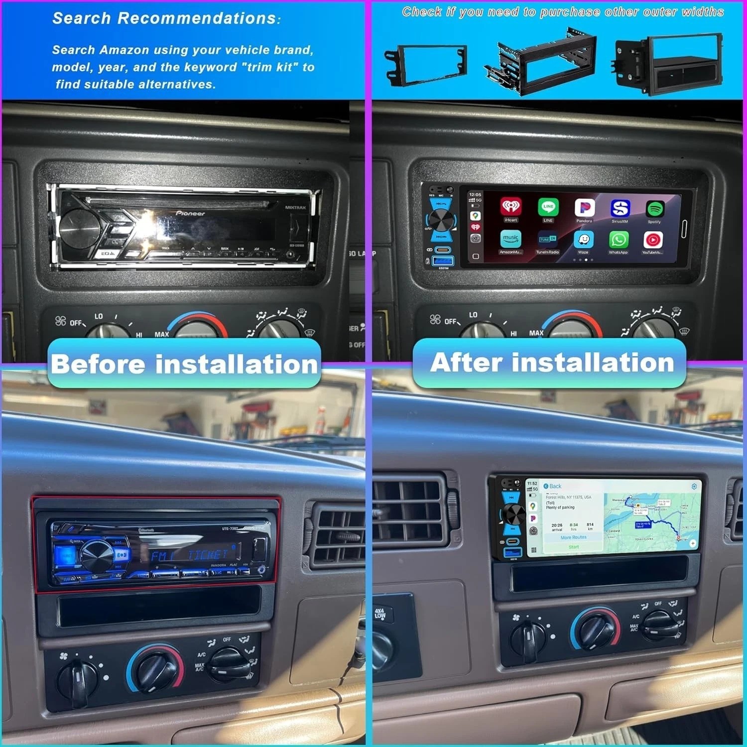 6.5″ Single Din Car Stereo Wireless Apple CarPlay Android Auto, Car Radio Blu…