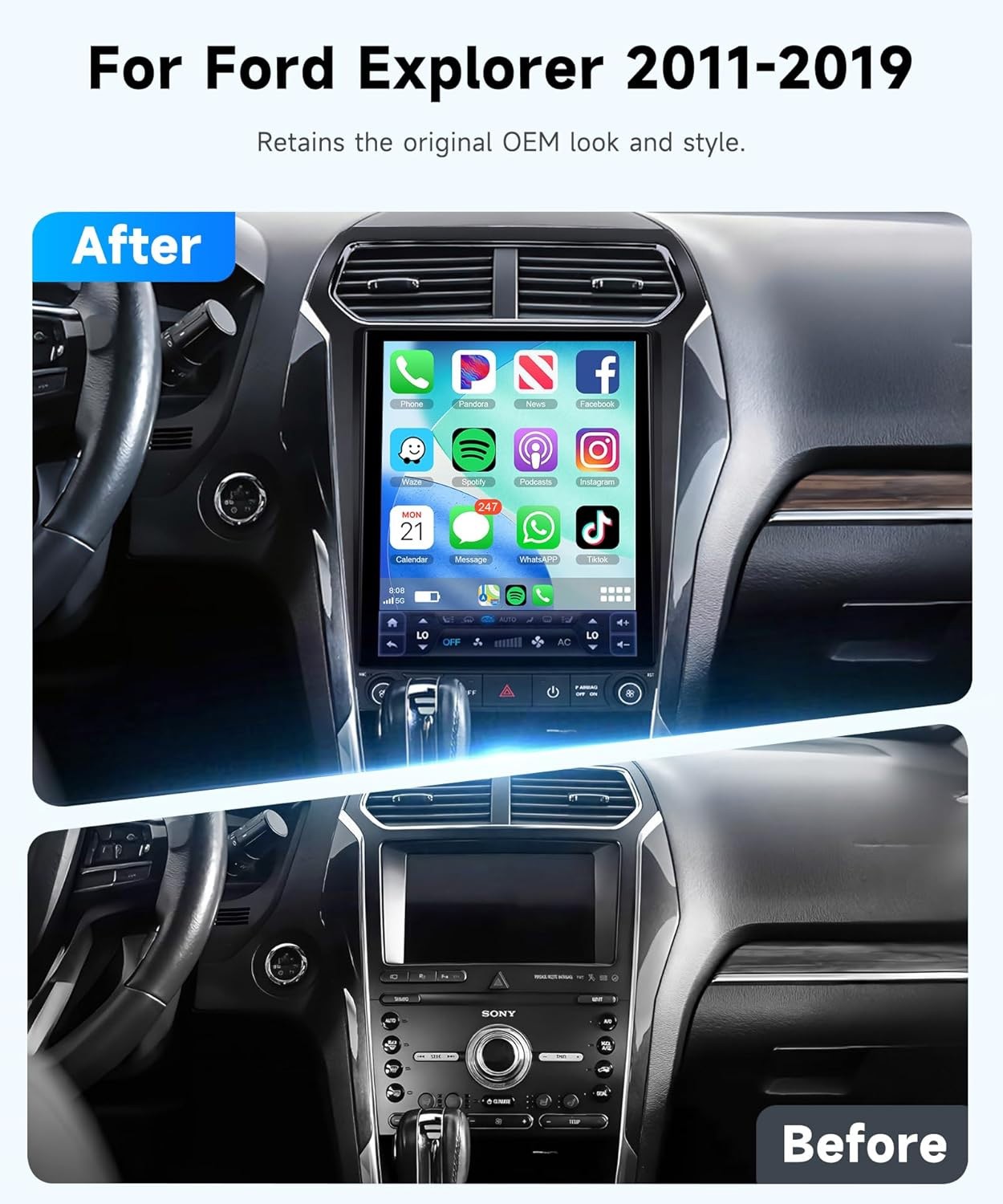 12.1″ Tesla Style Android Head Unit for Ford Explorer 2011-2019 CarPlay Navi 64G