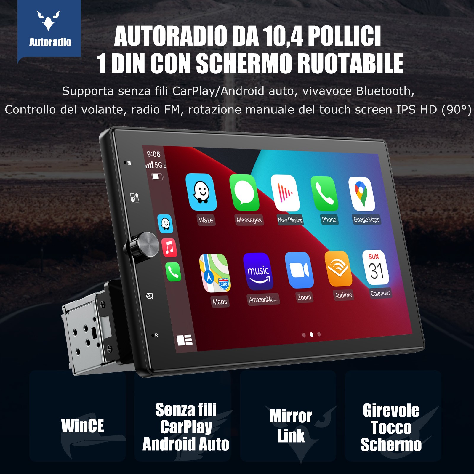 Android 14 Single DIN 10.4″ Apple Carplay Car Stereo Radio GPS WIFI with Camera