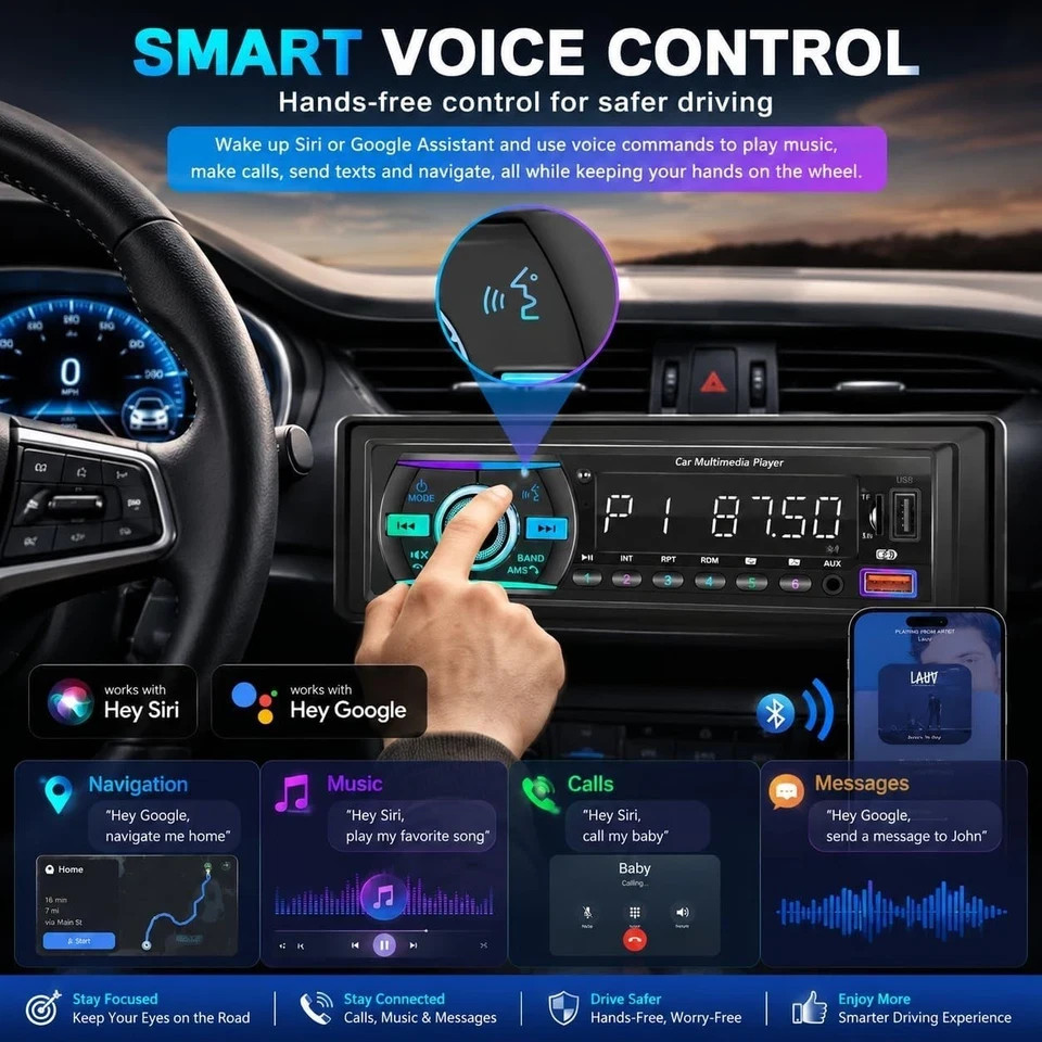 Single Din Radio Car Stereo Bluetooth,Radio Head Unit with FM/Dual USB/AUX/TF…