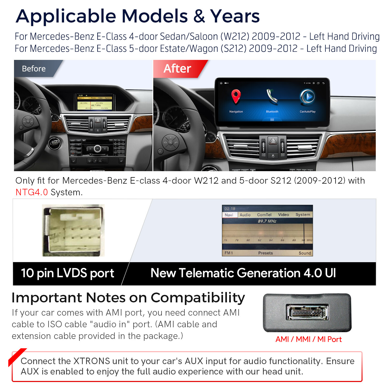 12.3″ HD Android 14 Retrofit Car Stereo Navi For Benz E-Class S212 W212 NTG4.0