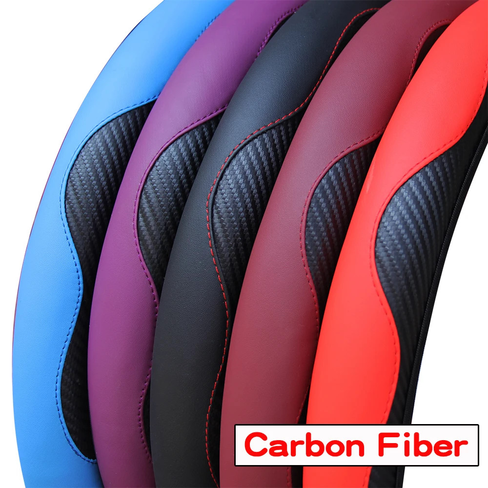 PU Carbon Fiber Leather Car Steering Wheel Cover without Inner Ring Suitable for