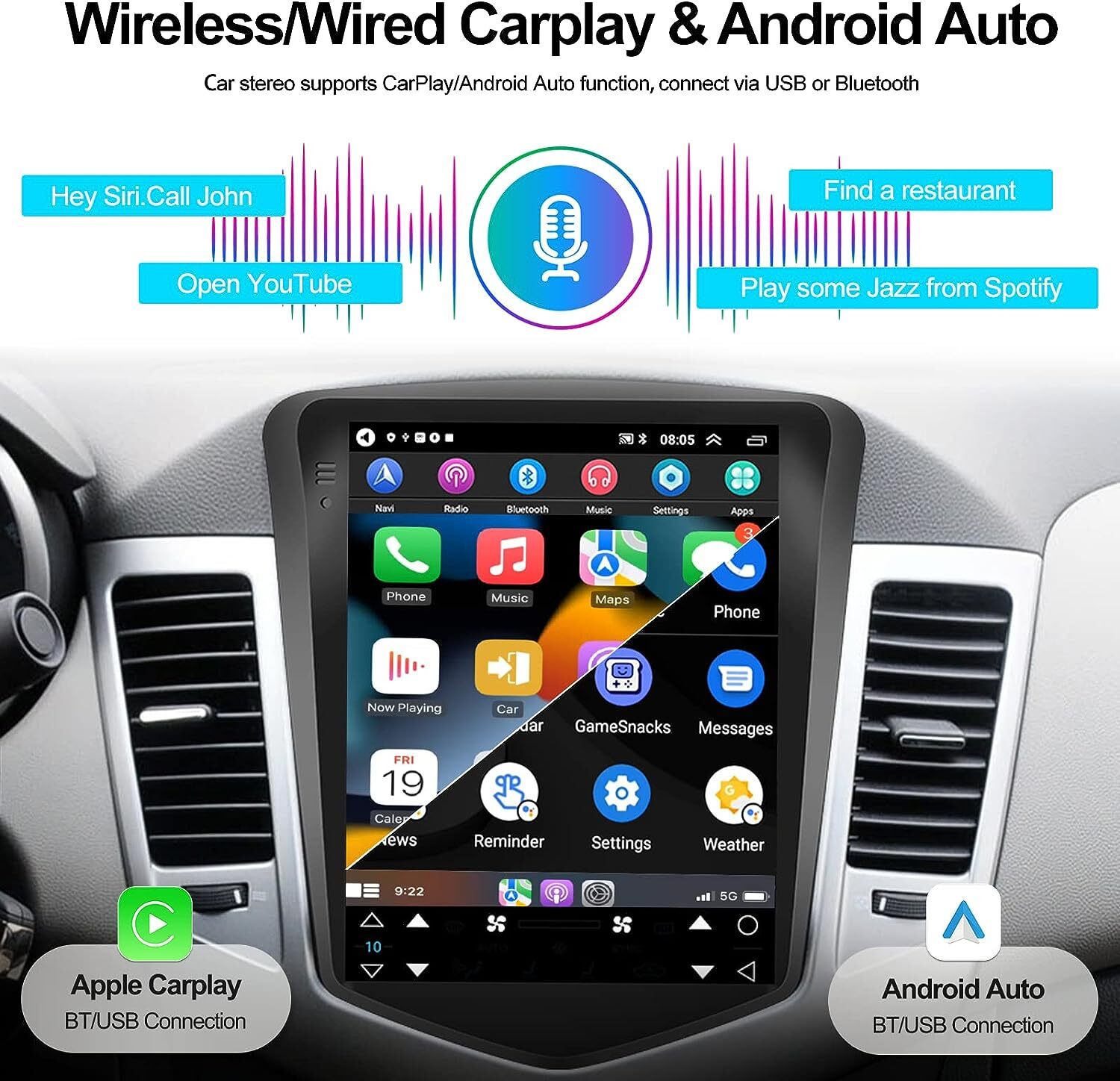 Android14 Apple Carplay GPS NAVI Car Radio Stereo For Chevy Cruze 2009-2015 4+64