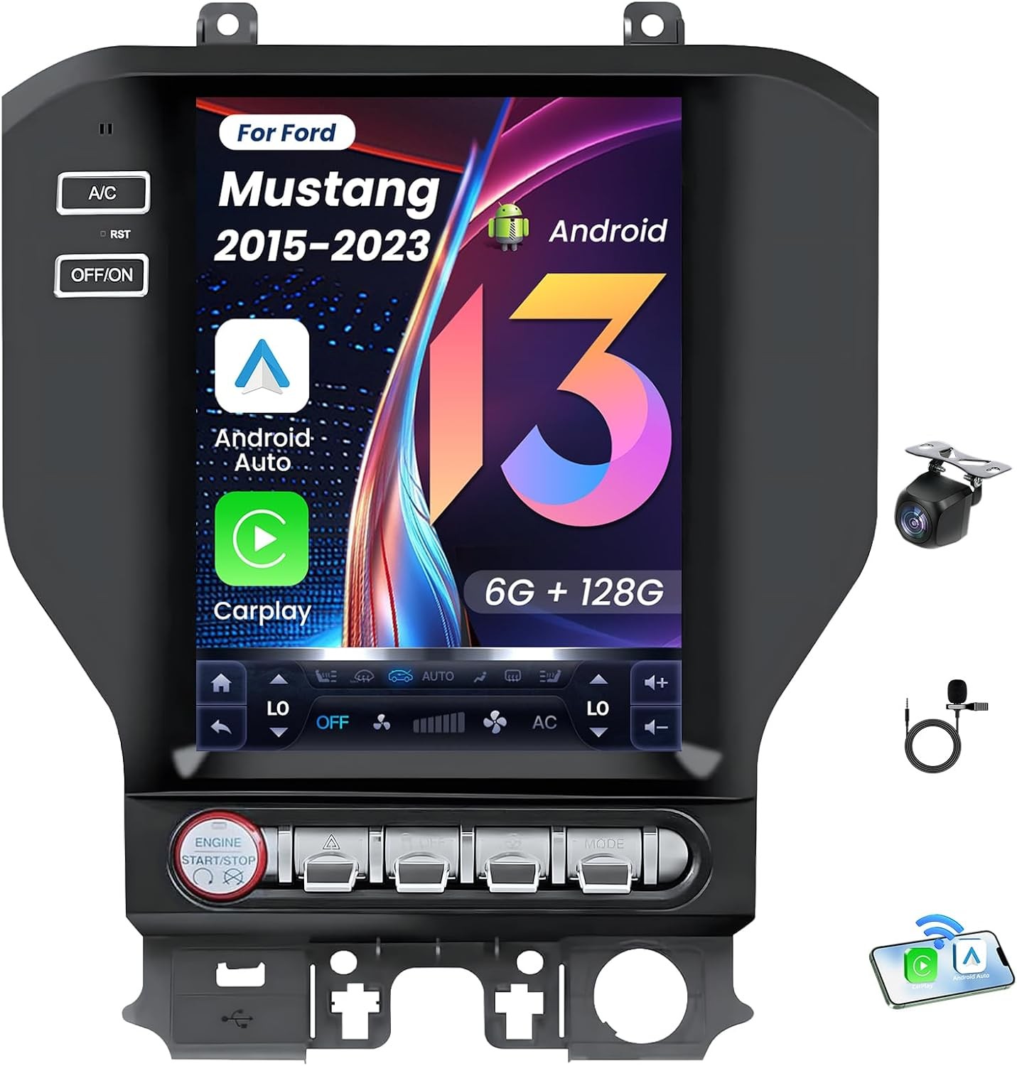 6G+128G For Ford Mustang 2015-2023 Android13 Car Radio Stereo Carplay GPS 5GWIFI