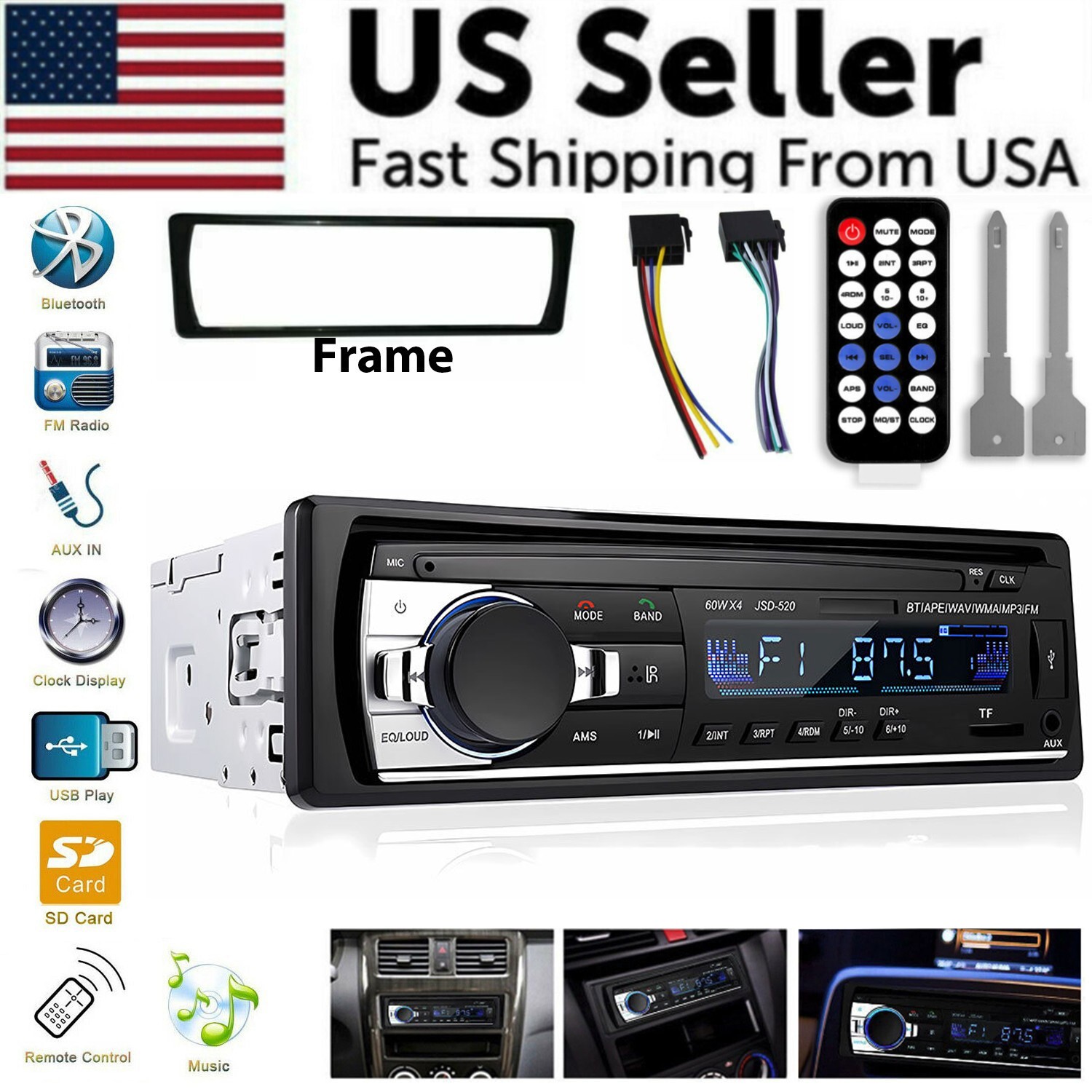Bluetooth Car Stereo Audio In-Dash FM Aux Input Receiver SD USB MP3 Radio Player