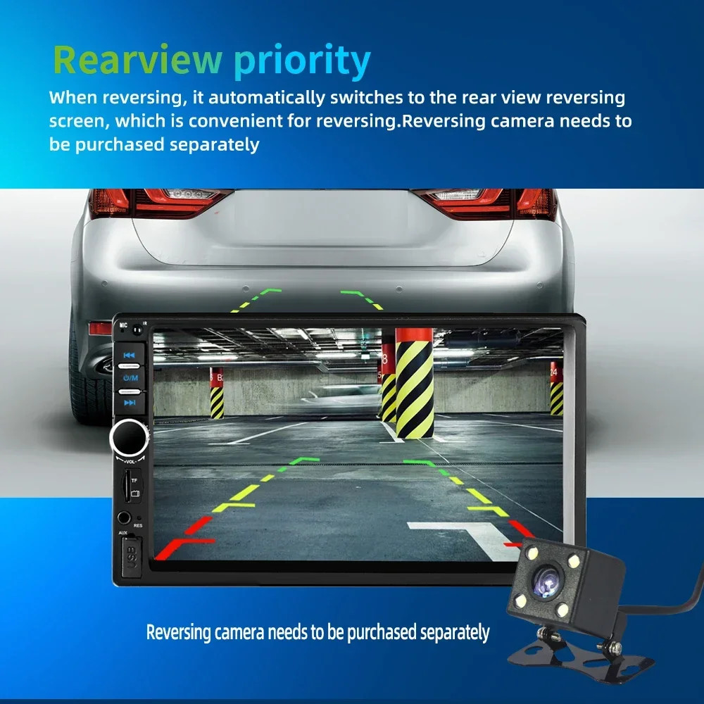 7″ Double 2 DIN Car Stereo Radio MP5 Touch Screen Bluetooth FM + Rear Camera“