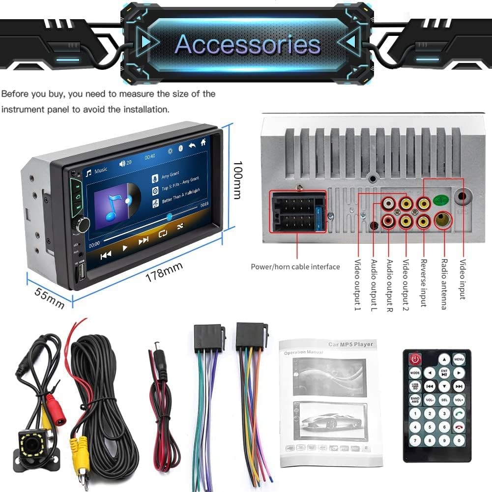 Leadfan 7inch Car Stereo Double Din Radio with backup camera