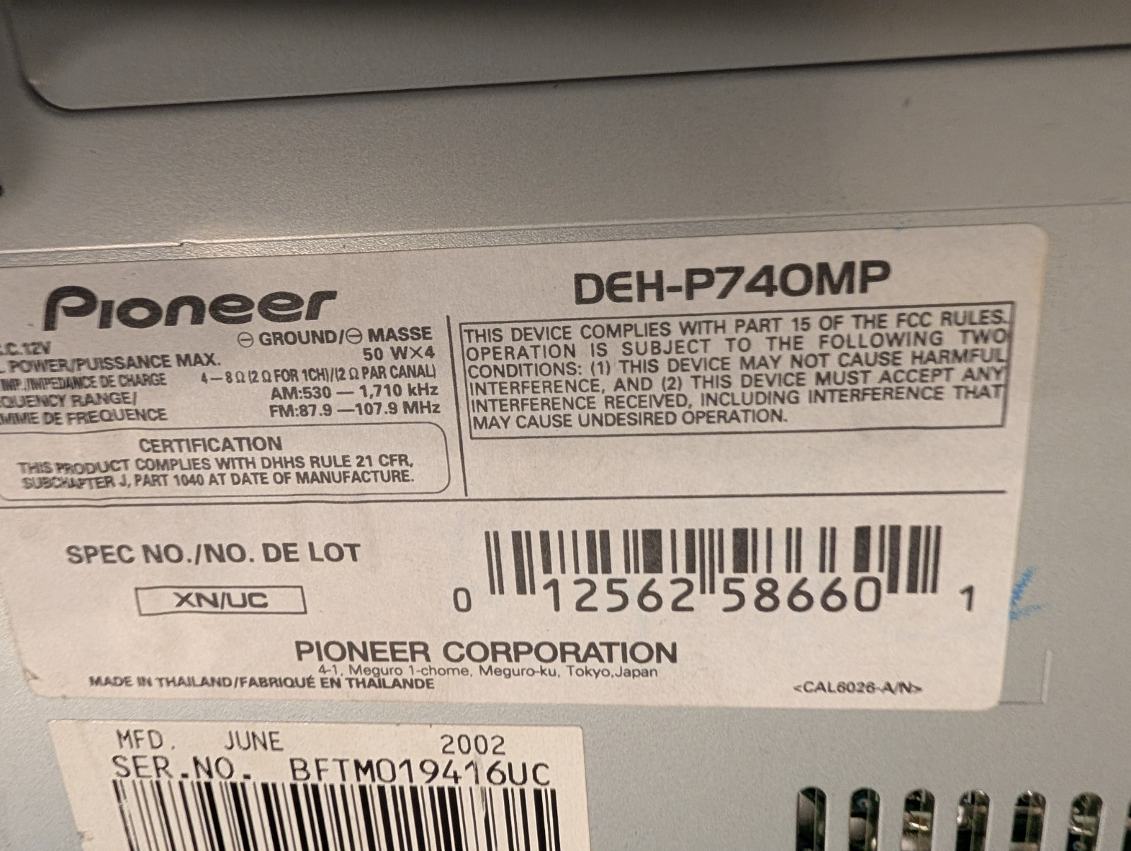PIONEER PREMIER DEH-P740MP Car Audio Receiver CD Player Rare Old School NOTES
