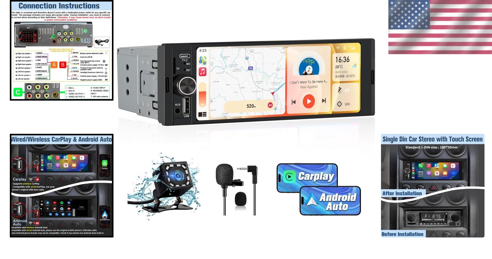 Versatile Single Din Touchscreen Stereo with Wireless Media & Rear View Support