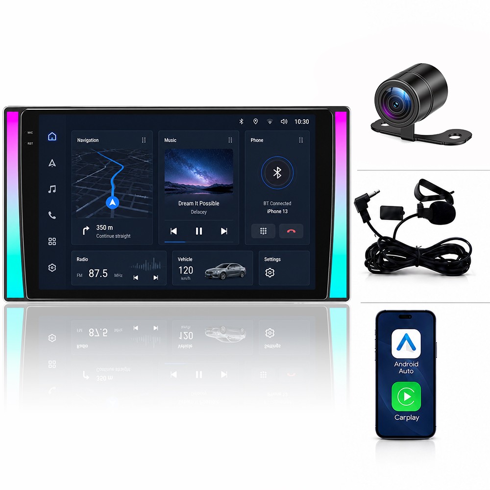 Double 2DIN 10.1” Android15 Car Stereo Radio GPS Navi SWC 5G WIFI FM Head Unit