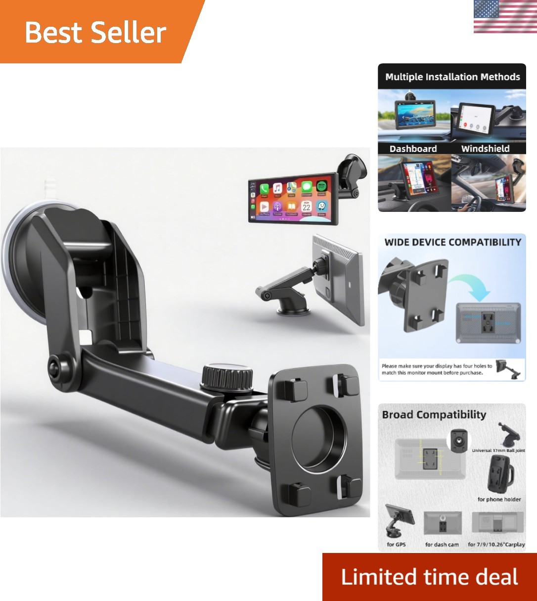 Adjustable Windshield Carplay Mount for Maximum Stability & Easy Installation