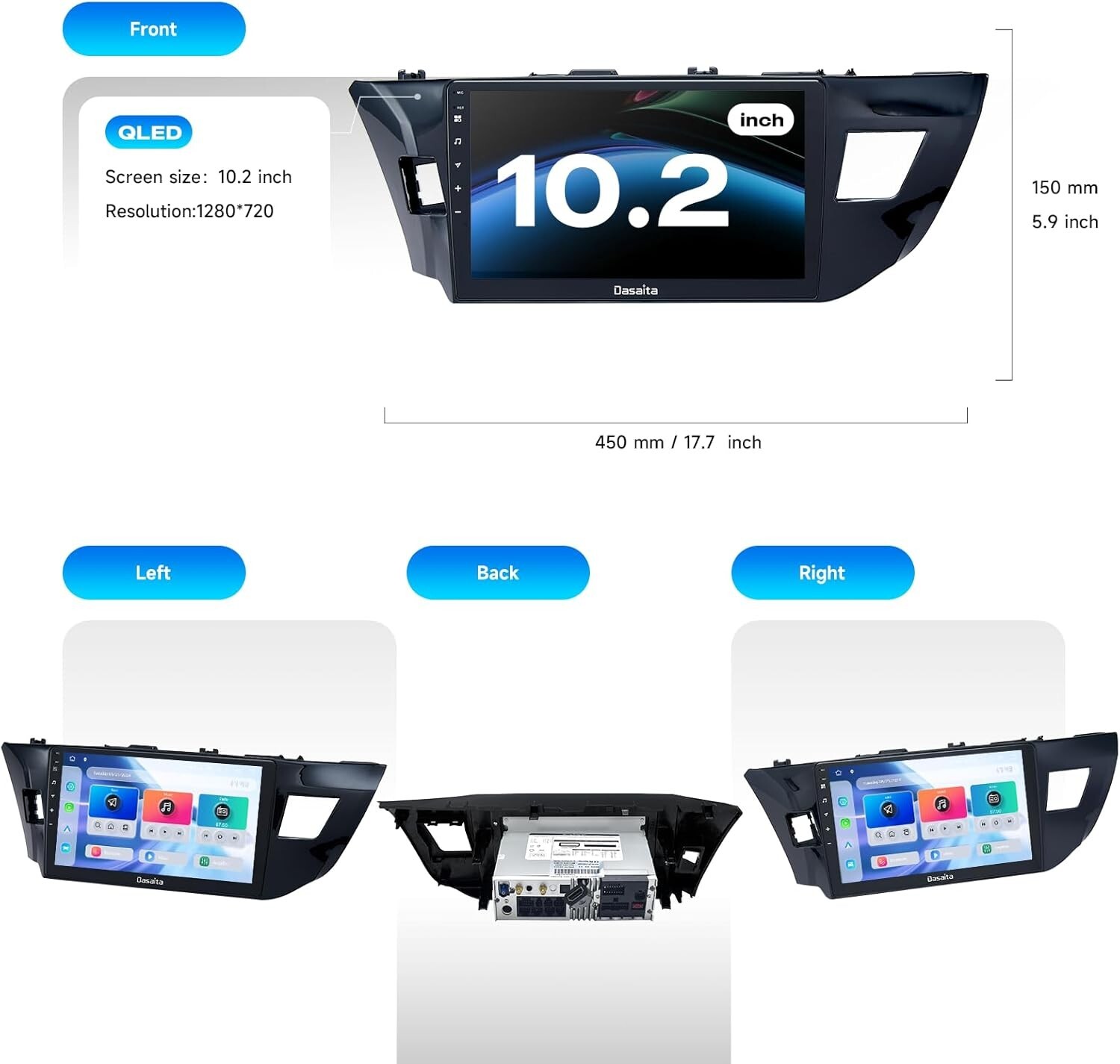 Dasaita Android 13 Car Stereo Carpaly Andriod Auto for Toyota Corolla 2014-16