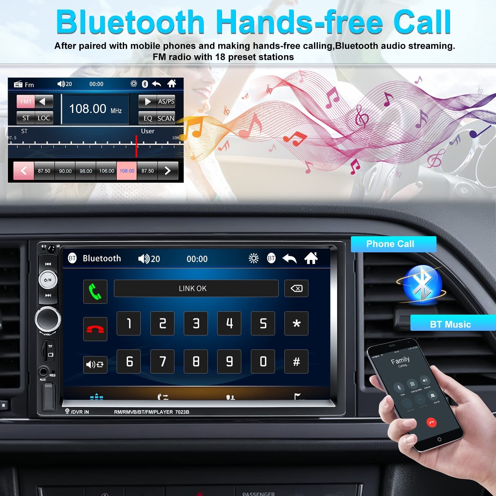 Double Din Car Stereo 7” Touch Screen Car Radio with Bluetooth Backup Came