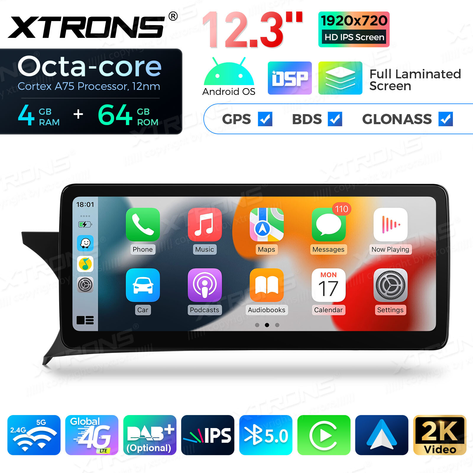 Octa Core Android 13 Car Stereo GPS CarPlay WIFI For Benz C-Class W204 2011-2014