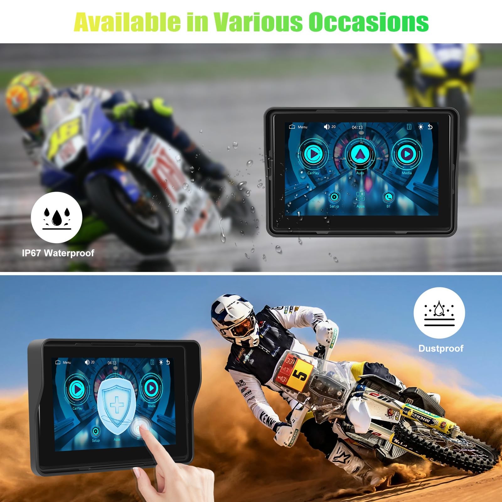 CAMECHO Motorcycle CarPlay Screen, 5″ Waterproof Portable Wireless CarPlay An…