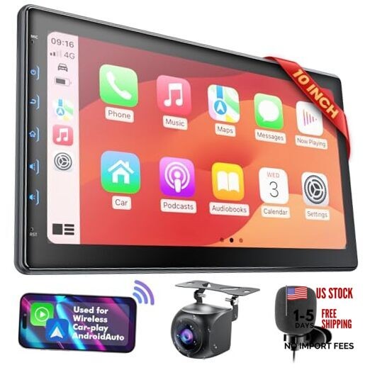 10 Inch IPS Touch Screen Double Din Car Stereo Compatible without Front Camera
