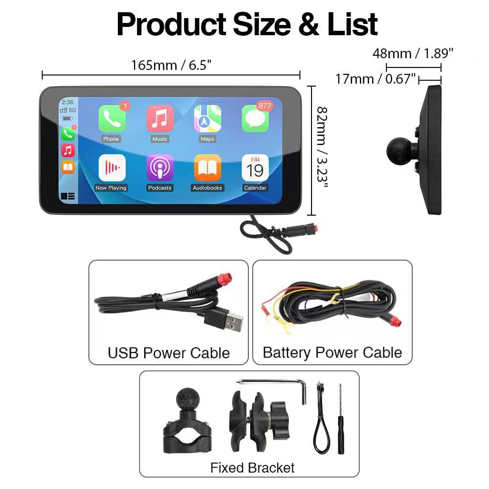 6.3″ Touch Screen Motorcycle Apple CarPlay Android Auto GPS Navi BT Waterproof