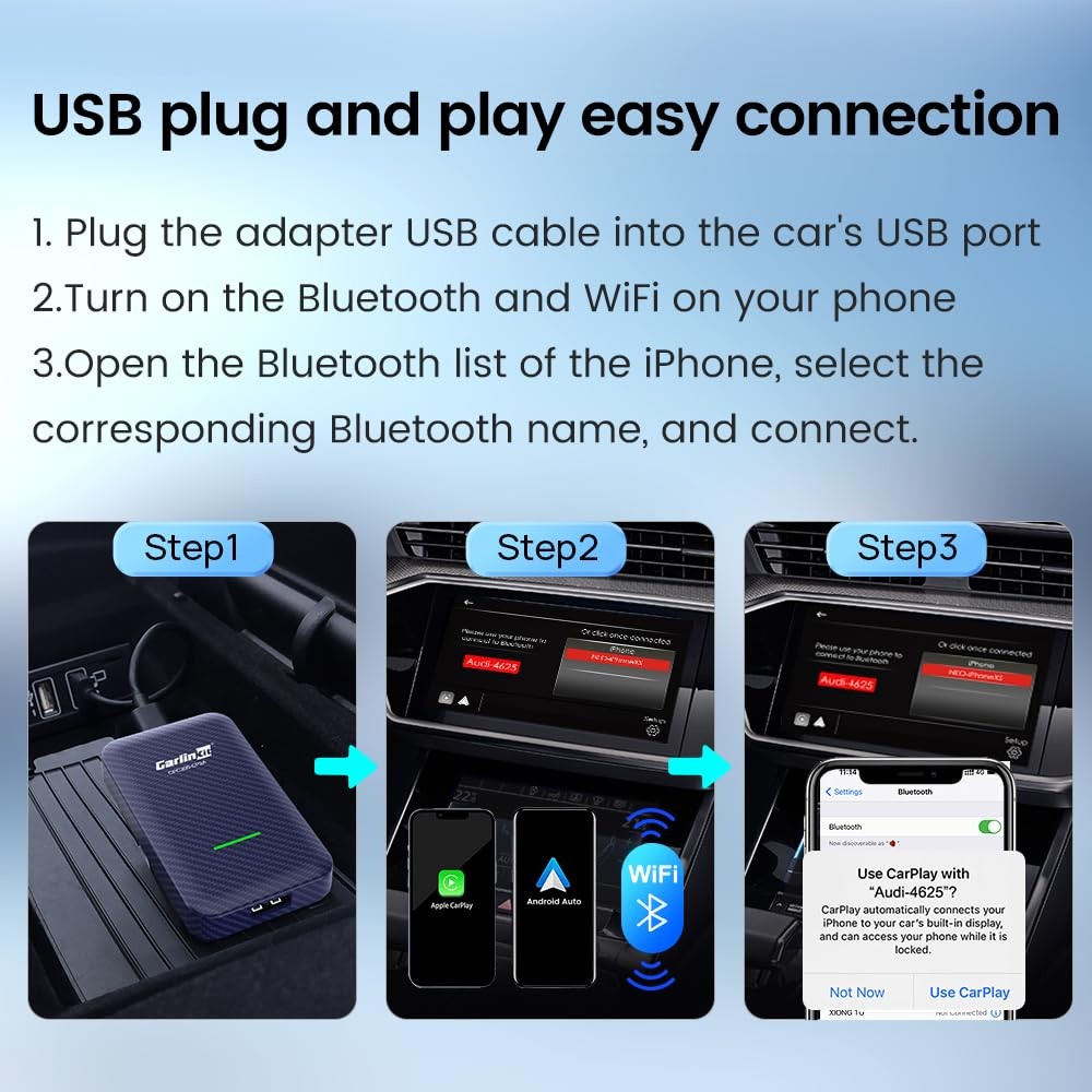 4.0 CP2A Adapter for Wired CarPlay Car, 2 in 1 Convert Wired CarPlay to Wirel…