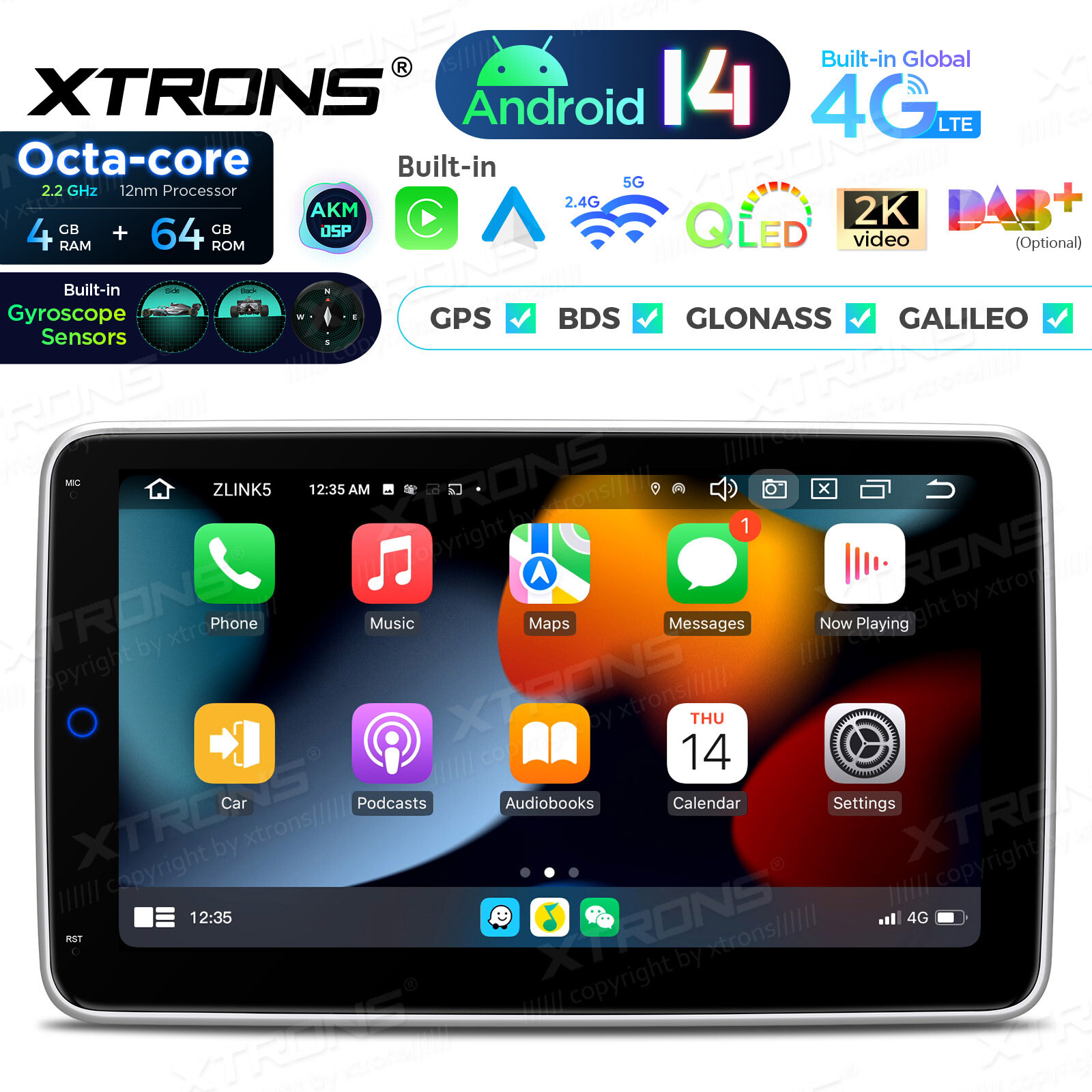 10.1″ Rotatable Screen 1-DIN 8Core Android 13 64GB Car Play Stereo GPS Radio DSP