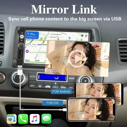 Double Din Bluetooth Car Stereo – 7 Inch Touch Screen Car Radio with Mirror L…