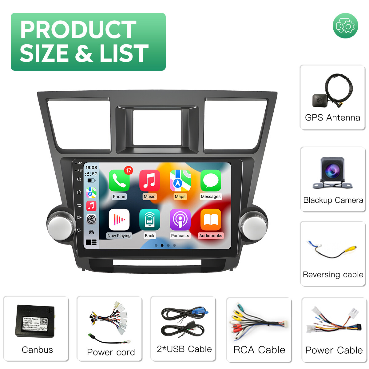 For Toyota Highlander 2008-2013 Android 13 Car Radio JBL Support Backup Cam SWC