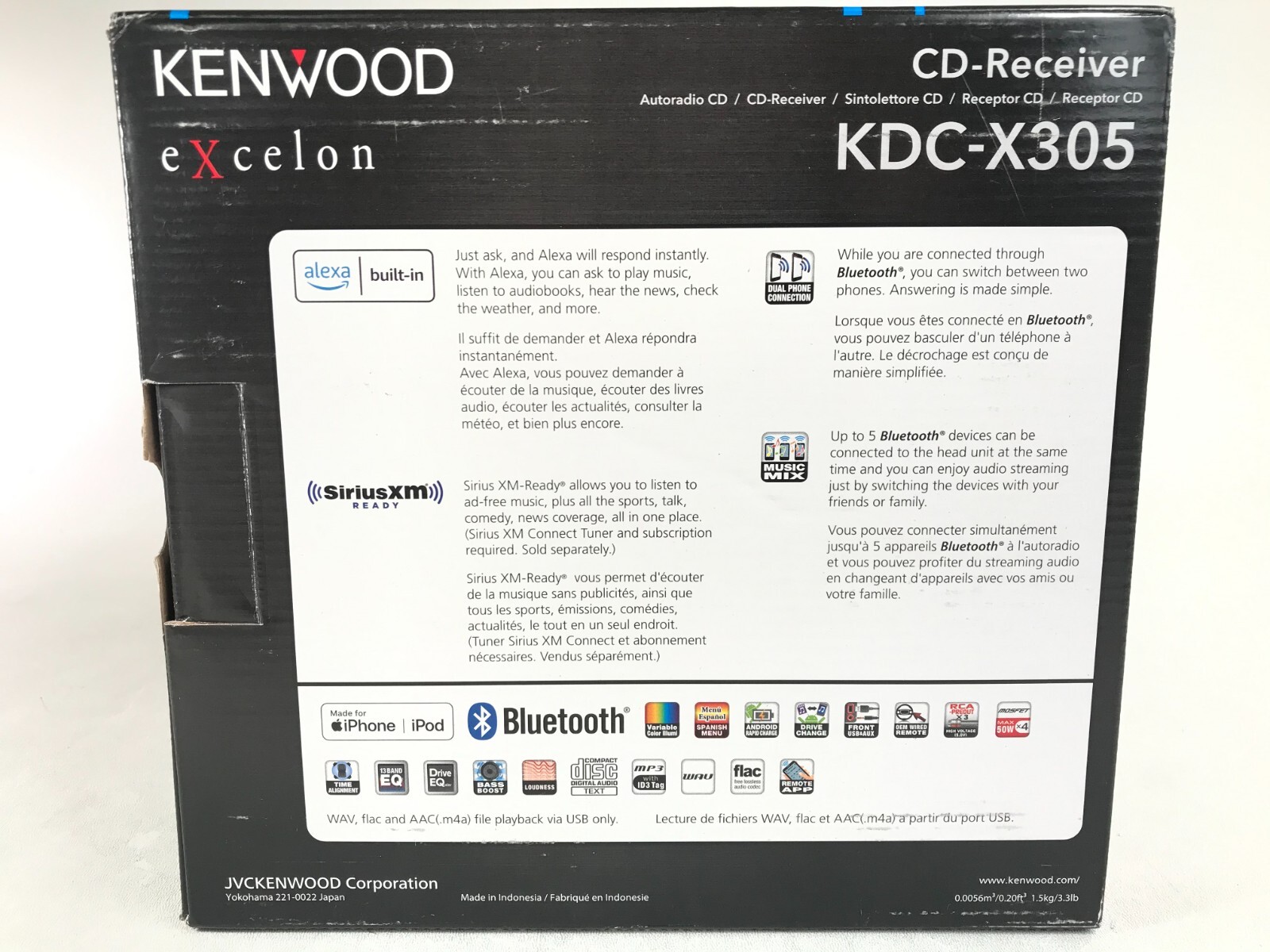 Kenwood Excelon KDC-X305 Bluetooth CD Android iPhone Alexa AM FM USB Aux 6Ch 5v