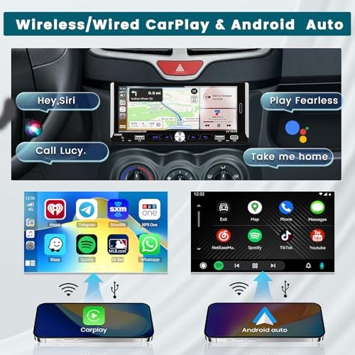 6.9 Inch Car Stereo Single Din Wireless Carplay Android Auto, Touch Screen