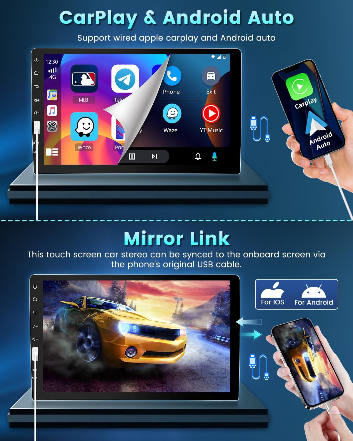 Radio Estereo De Pantalla Para Coche Carro WiFi Tactil Single Din Bluetooth