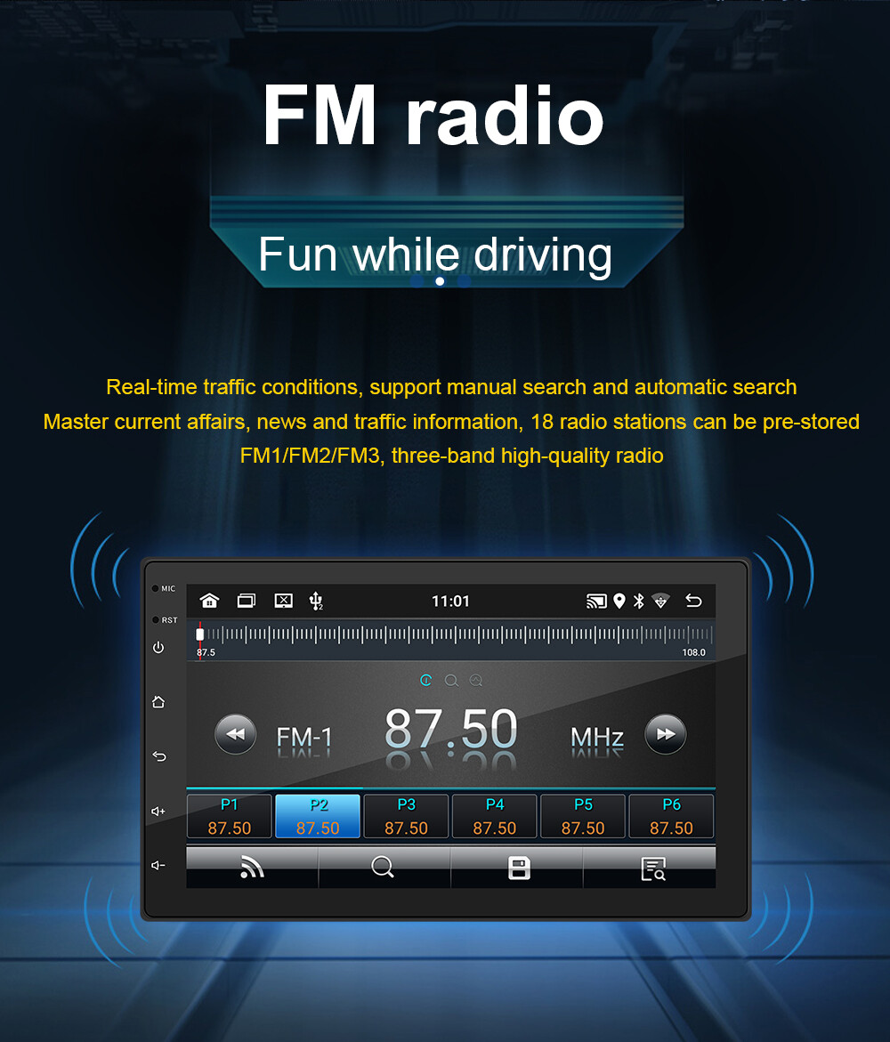 7″ Android Car Radio 1+16GB Double Din Touch Screen GPS Wireless CarPlay WiFi/BT