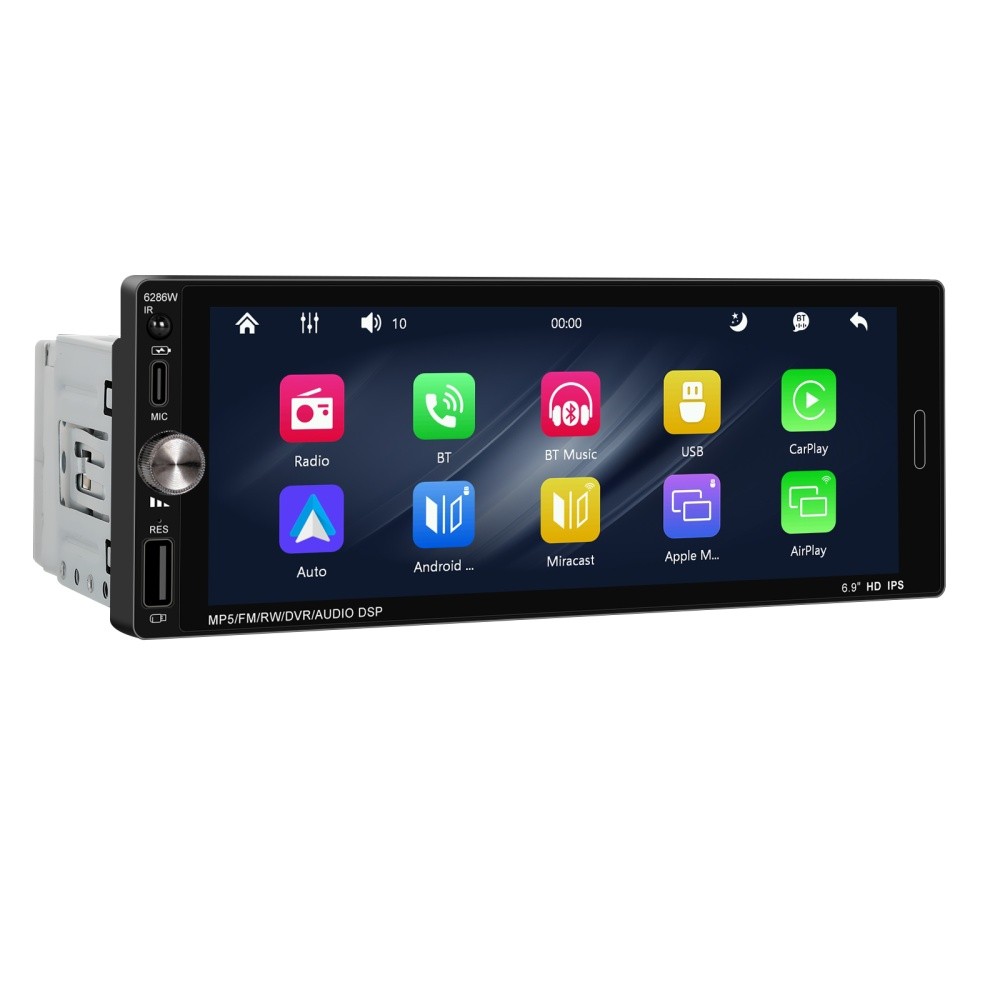 6.9” Single 1 Din USB Car Stereo Apple CarPlay touchscreen Bluetooth Radio SWC
