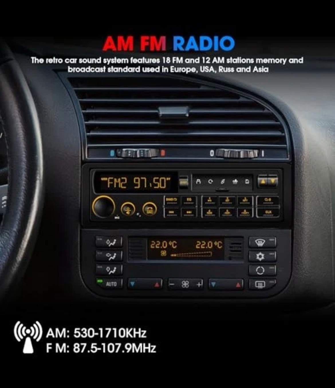 Single DIN Bluetooth Car Radio AM/FM USB SD AUX MP3 Retro Stereo Receiver